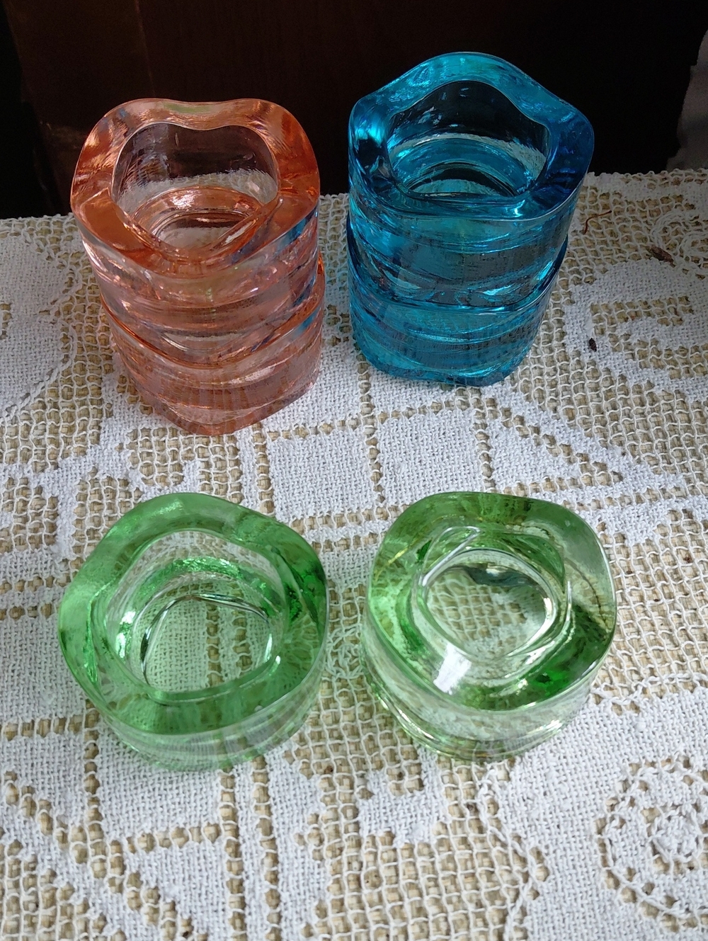 Vintage Pair of Glass Tea Light and Votive Candle Holders - Green ONLY